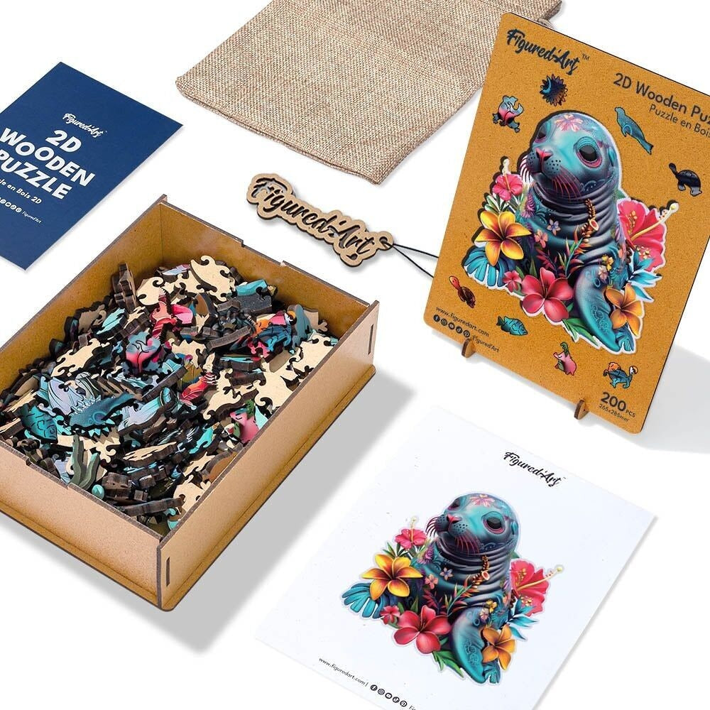Puzzle 2D en Bois Adulte - Phoque et Fleurs Figured'art
