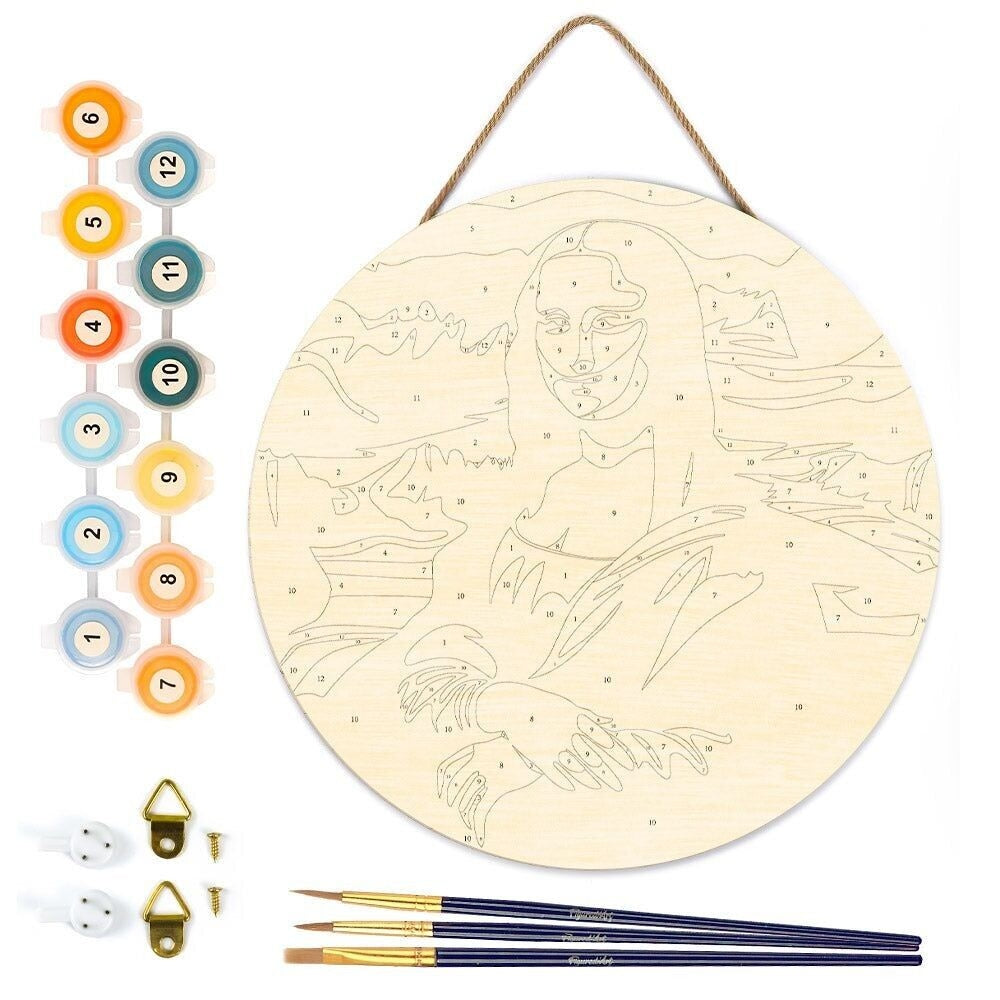 Peinture par Numéro – Mona Lisa 30cm sur disque bois | Kit DIY Figured'art