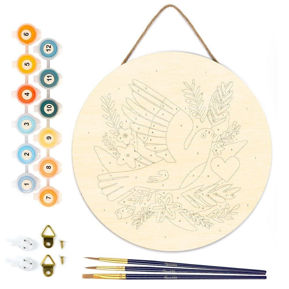 Peinture par Numéro – Oiseau & fleurs sur disque bois 30cm | Kit DIY Figured'art