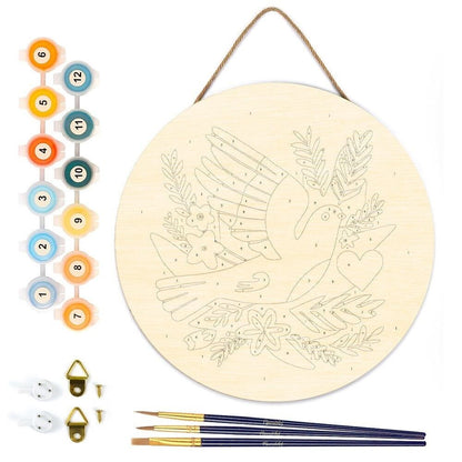 Peinture par Numéro – Oiseau & fleurs sur disque bois 30cm | Kit DIY Figured'art