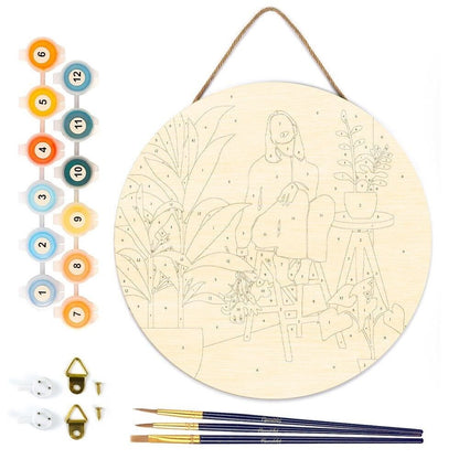 Peinture par Numéro sur Disque en bois - Femme et Bouquet Figured'art