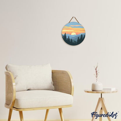 Peinture par Numéro sur Disque en bois - Forêt de pins Figured'art