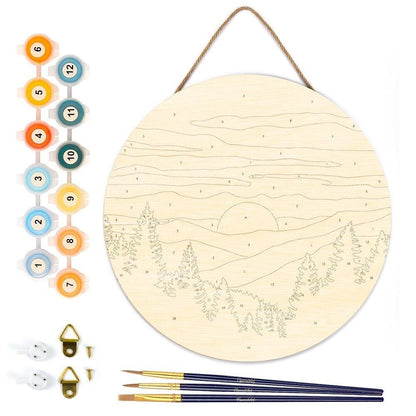 Peinture par Numéro sur Disque en bois - Forêt de pins Figured'art