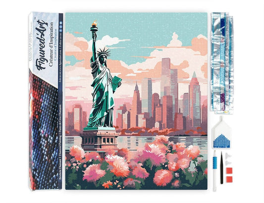 Broderie Diamant – New York en fleurs | Kit complet 40x50 cm avec diamants carrés Figured'art