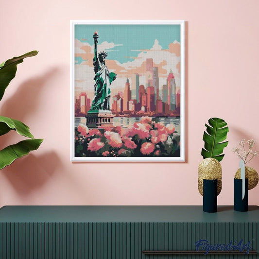 Broderie Diamant – New York en fleurs | Kit complet 40x50 cm avec diamants carrés Figured'art