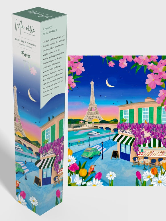 Peinture en Diamant – Paris la Nuit, Vue sur la Tour Eiffel 30x40 cm – Kit Complet Diamond Painting Ma Ville en Diamant