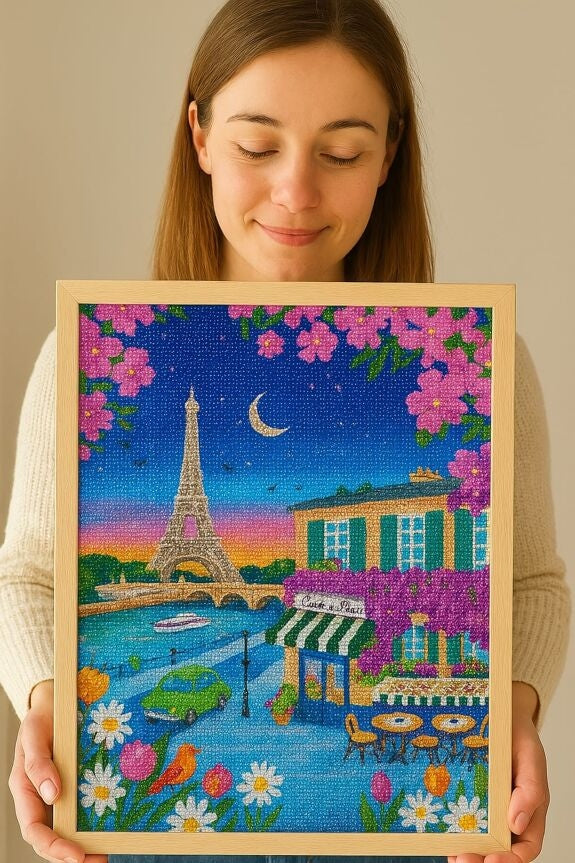 Peinture en Diamant – Paris la Nuit, Vue sur la Tour Eiffel 30x40 cm – Kit Complet Diamond Painting Ma Ville en Diamant