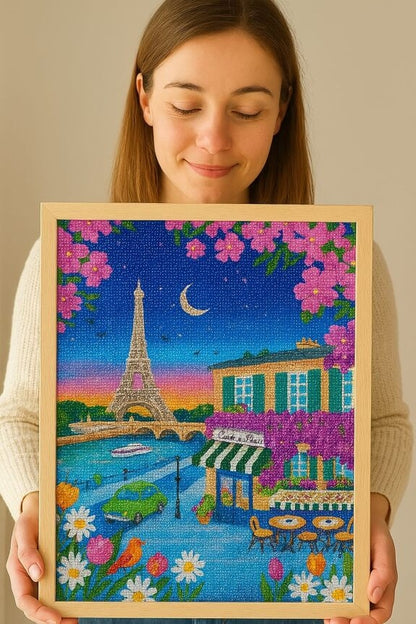 Peinture en Diamant – Paris la Nuit, Vue sur la Tour Eiffel 30x40 cm – Kit Complet Diamond Painting Ma Ville en Diamant