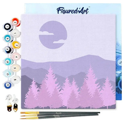 Mini Peinture par Numéros 20x20cm avec cadre Forêt de Sapins Figured'art