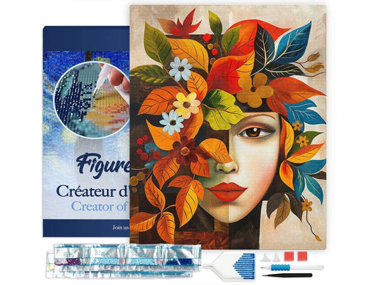 Broderie Diamant 40x50cm – Visage Floral d’Automne inspiré de Picasso | Kit Diamond Painting complet sur châssis Figured'art
