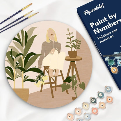 Peinture par Numéro sur Disque en bois - Femme et Bouquet Figured'art