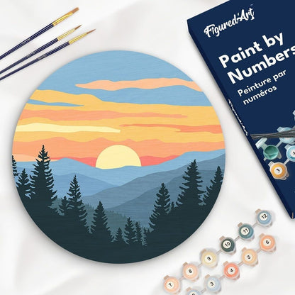Peinture par Numéro sur Disque en bois - Forêt de pins Figured'art