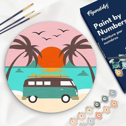 Peinture par Numéro sur Disque en bois - Plage Malibu Figured'art