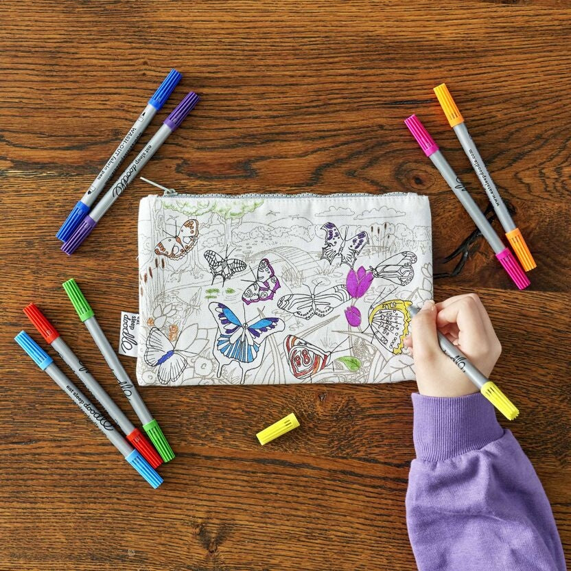 Trousse à colorier Papillons lavable – Trousse créative avec feutres inclus eatsleepdoodle EU