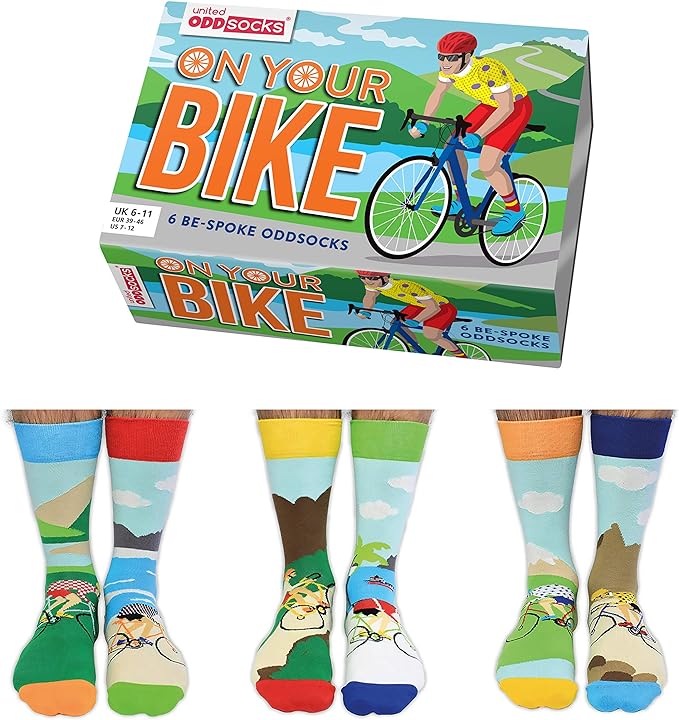 SUR VOTRE VÉLO | Coffret Cadeau 6 Chaussettes Impaires Vélo – United Oddsocks | Taille 39-46 United Oddsocks