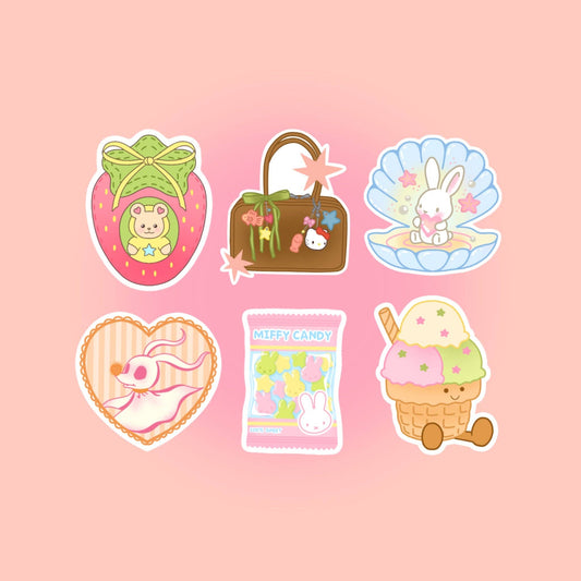 Trinkets Club Sticker Pack – Pack de 6 Stickers Kawaii Holographiques Liviaa.studio