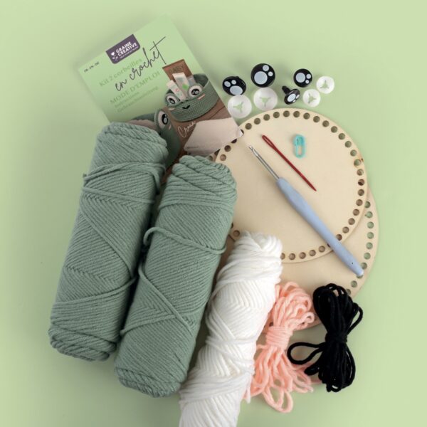 KIT 2 CORBEILLES DIY EN CROCHET GRENOUILLE GRAINE CREATIVE