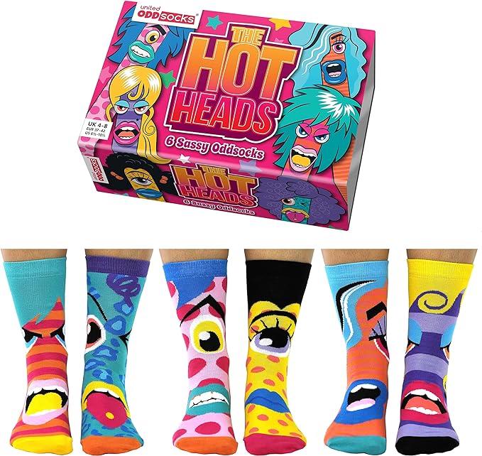 United Oddsocks - The Hotheads – Boîte de 6 chaussettes Odd pour femme – 37-42, Multicolore United Oddsocks