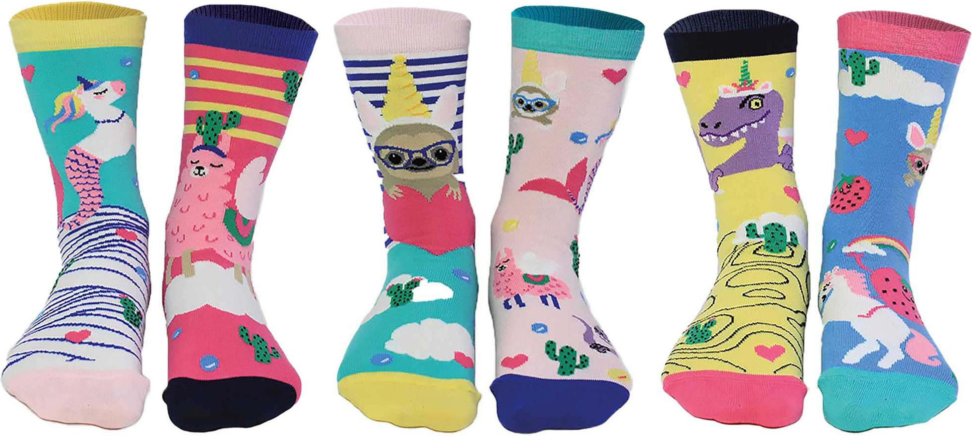 UNITED ODDSOCKS - LICORNE CONTRE LAMA AU PAYS DU CACTUS - COFFRET ADULTE DE 6 ODD SOCKS EUR 37-42 United Oddsocks