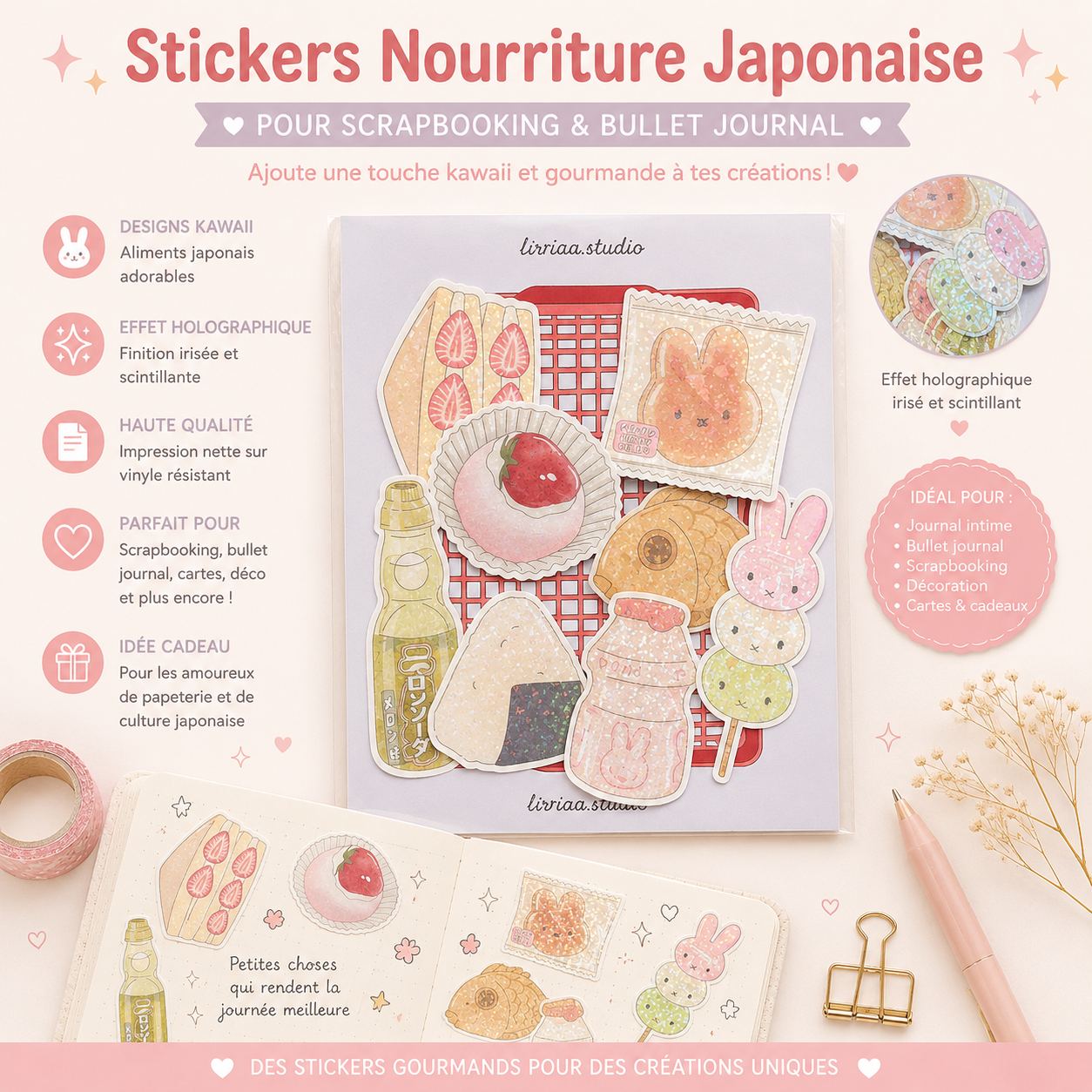 Japan Food Sticker Pack – Pack de 8 Stickers Kawaii Nourriture Japonaise Liviaa.studio