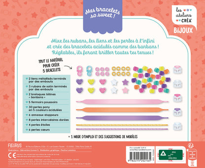 Activité manuelle enfant pour créer des bracelets avec perles et rubans