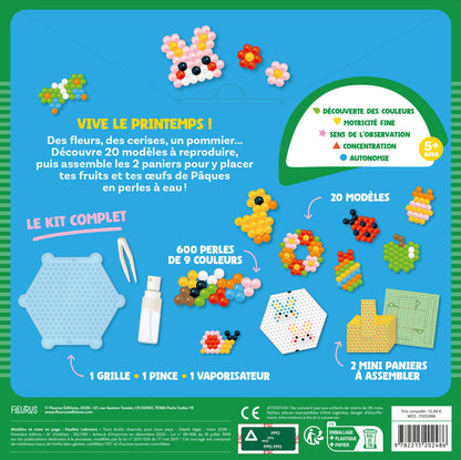 Activité manuelle avec pince et perles à eau pour créer des motifs de printemps