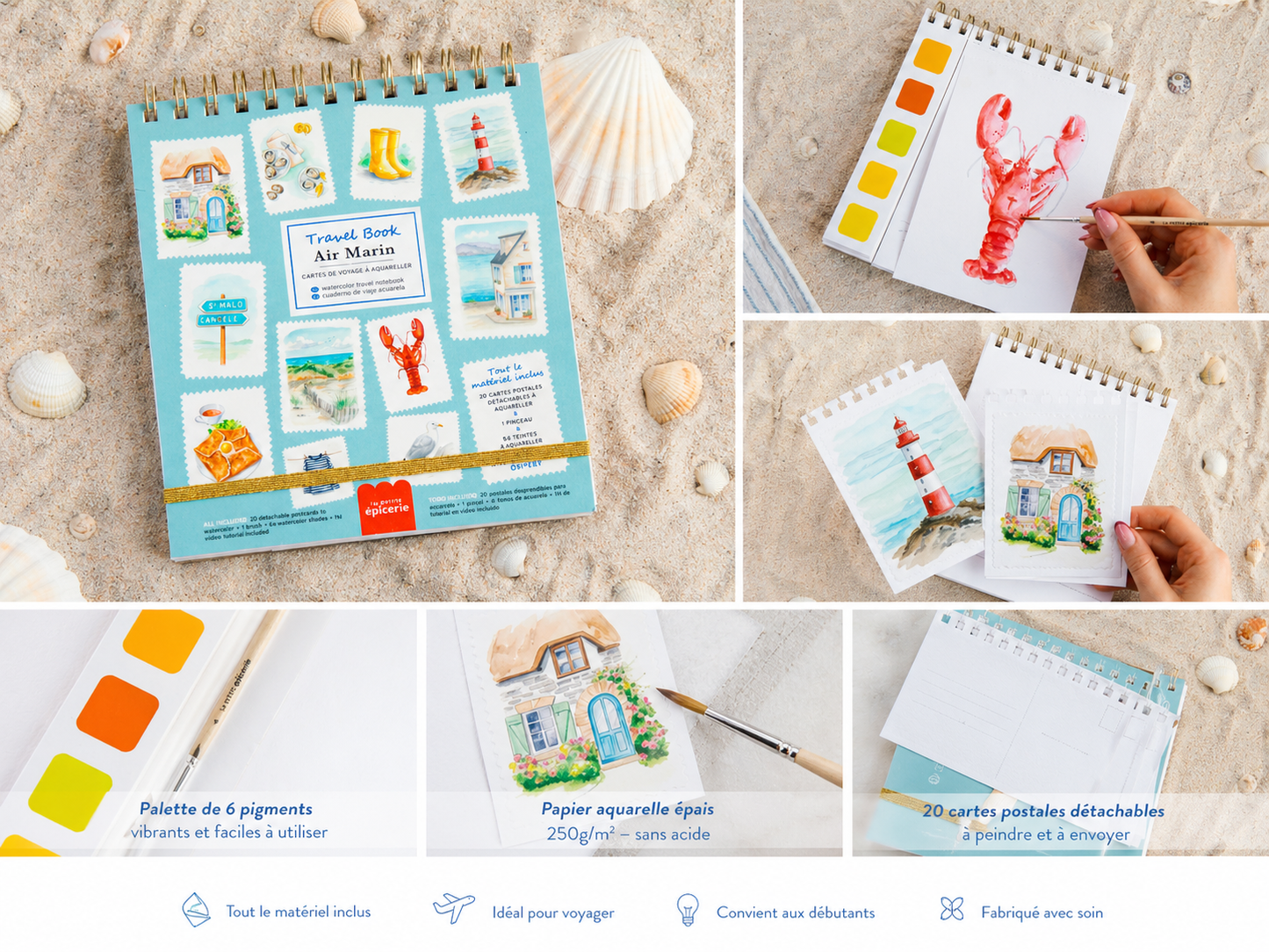 Carnet aquarelle nomade Air Marin pour peindre en vacances, à la maison ou en week-end