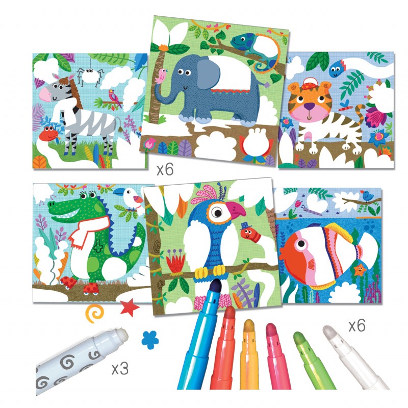 Tableaux Faciles – Coloriage magique "Les Animocolo" (CREALIGN) | Coffret 6 tableaux feutrine Créa lign