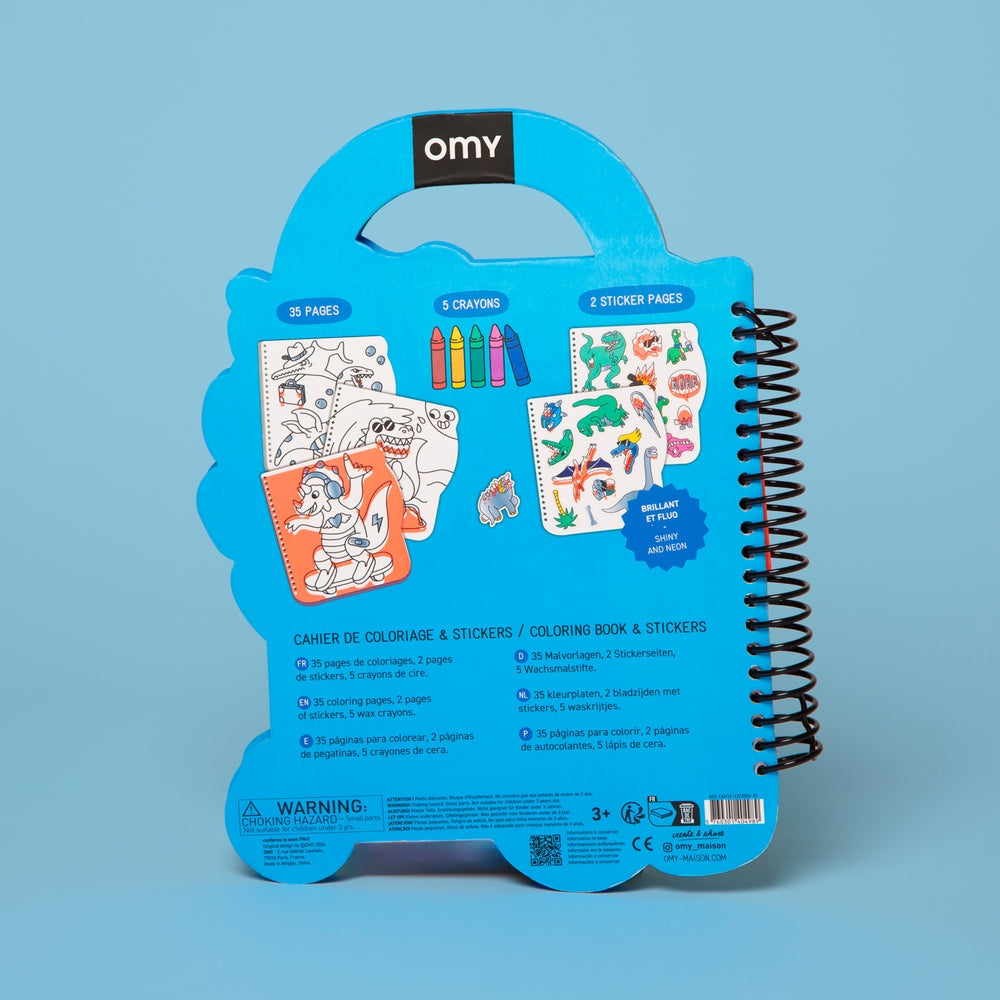 OMY – Cahier de coloriage dinosaures + crayons & stickers – Dès 3 ans omy