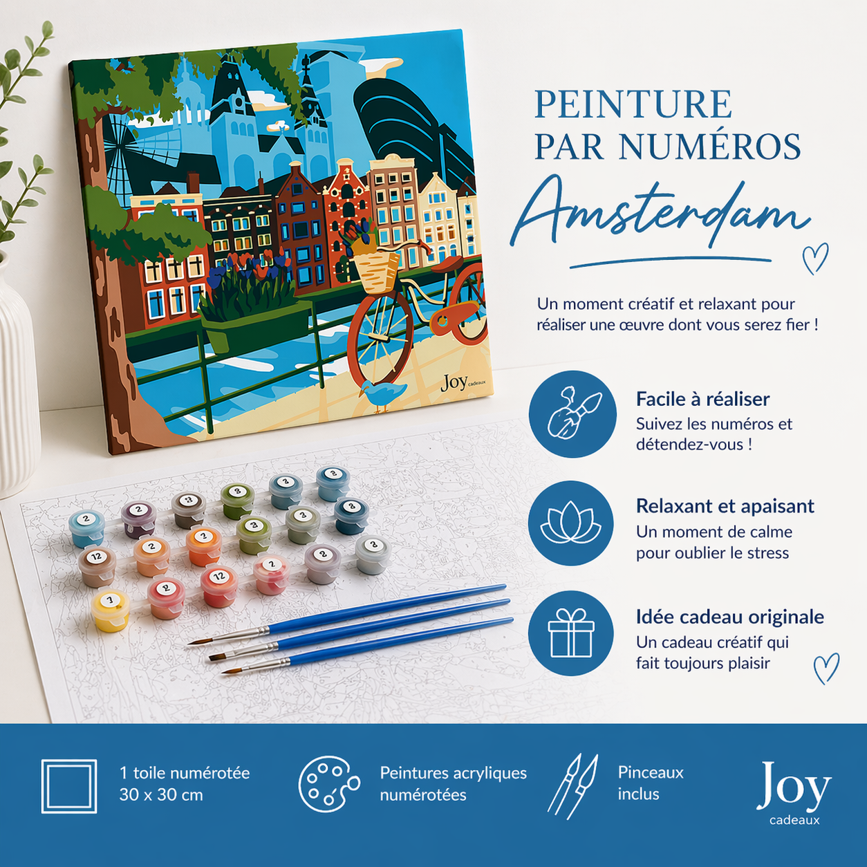 Kit Peinture par Numéros Amsterdam 30x30 cm – Activité Créative Ado & Adulte | Joy Cadeaux JOY!