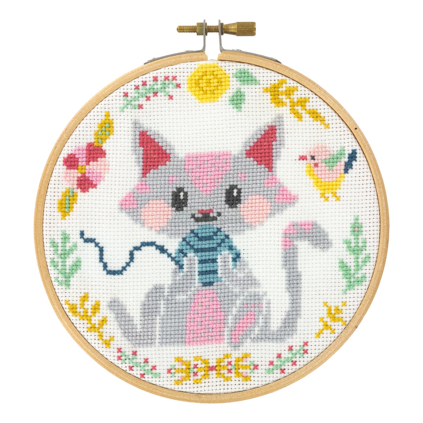 Kit Point de Croix “Kitty” – Kit Broderie Débutant avec Tambour Bois Com'1 Idée