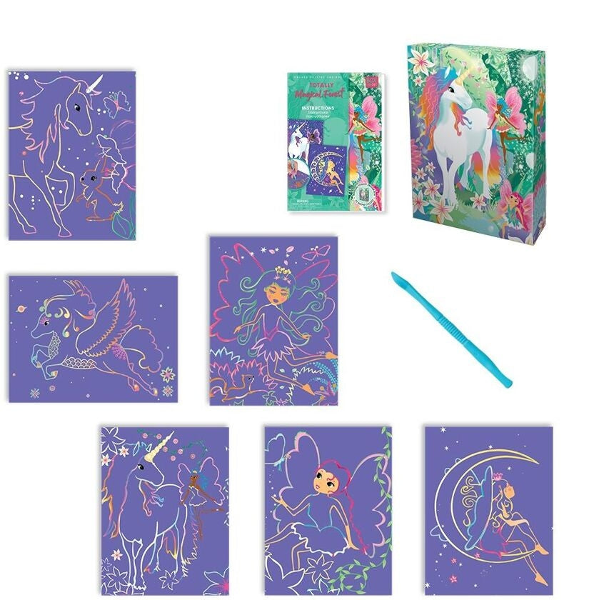 Coffret Scratch Art Forêt Magique BOX CANDIY® – Kit Créatif à Gratter Enfants dès 6 ans (Licornes & Fées) JOY!