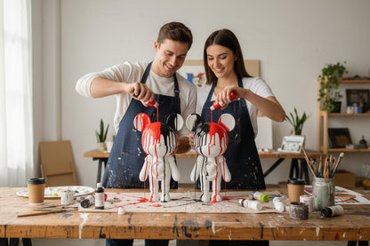 activité créative couple verser peinture ours pouring art