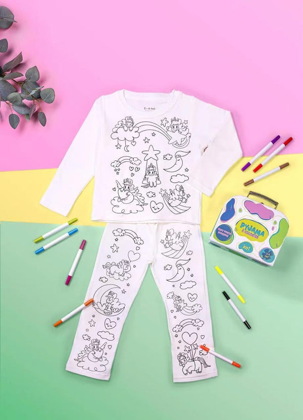 Kit Anniversaire Pyjama Licorne à Colorier – Activité Créative Sans Écran pour Enfants JOY!