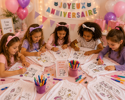 Kit Anniversaire Pyjama à Colorier Chat Porte-Bonheur – Activité Créative Enfant | Joy Cadeaux JOY!