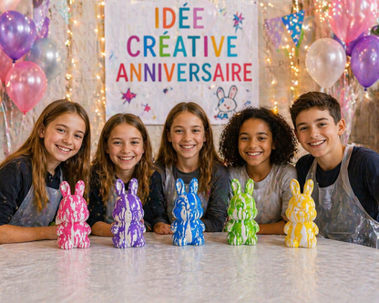 Kit Anniversaire Fluid Painting Lapin 33 cm – Figurine géante à personnaliser + 3 peintures JOY!