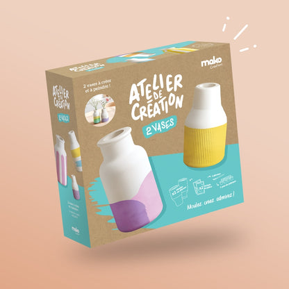Kit DIY mako créations atelier 2 vases à mouler et peindre