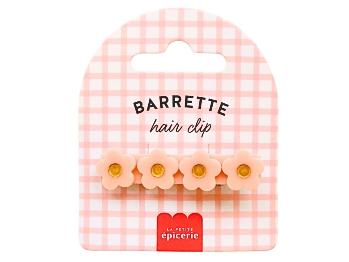 Barrette Fleur Pêche – 3 fleurs pêche & cœurs dorés LA PETITE EPICERIE