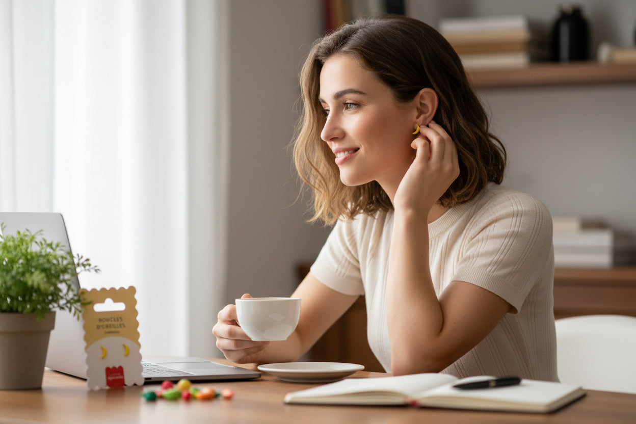 Boucles d’oreilles en porcelaine Banane – Puces peintes à la main en acier inoxydable | La Petite Épicerie LA PETITE EPICERIE