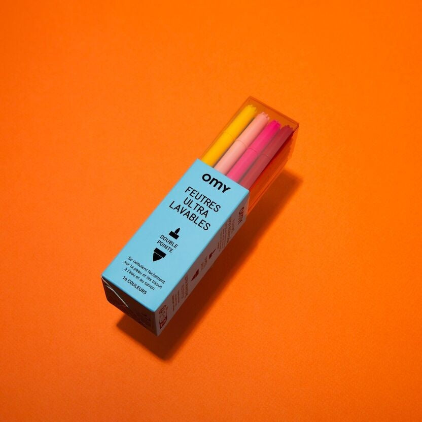 OMY – Boîte de 16 feutres ultra-lavables double-pointe – Coloriage omy