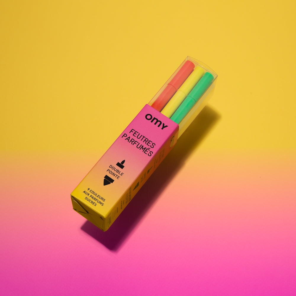 OMY – Boîte de 9 feutres parfumés double-pointe – Couleurs acidulées omy