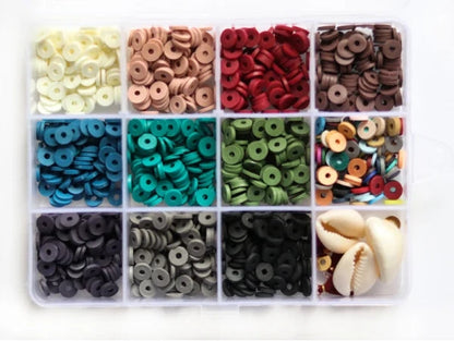Boîte contenant plus de 1000 perles Heishi 6 mm aux couleurs naturelles
