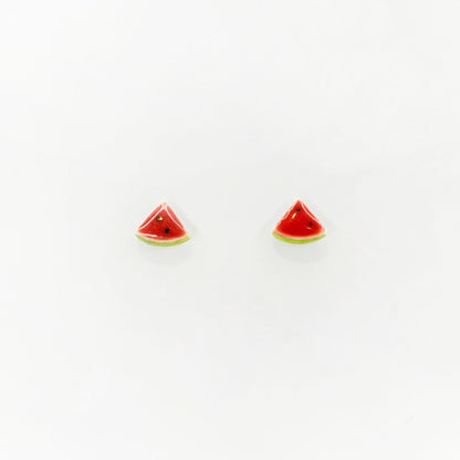Boucles d’oreilles en porcelaine Pastèque – Puces peintes à la main en acier inoxydable | La Petite Épicerie LA PETITE EPICERIE
