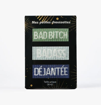 Coffret chaussettes paillettes Badass Rebelle Déjanté – 3 paires femme JOY!