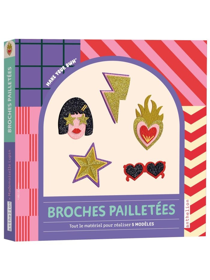 Kit Broches Pailletées Mademoiselle Lupin pour créer 5 modèles avec broderie