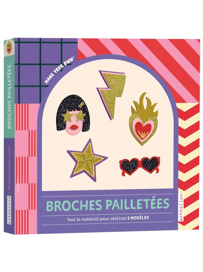 Kit Broches Pailletées Mademoiselle Lupin pour créer 5 modèles avec broderie