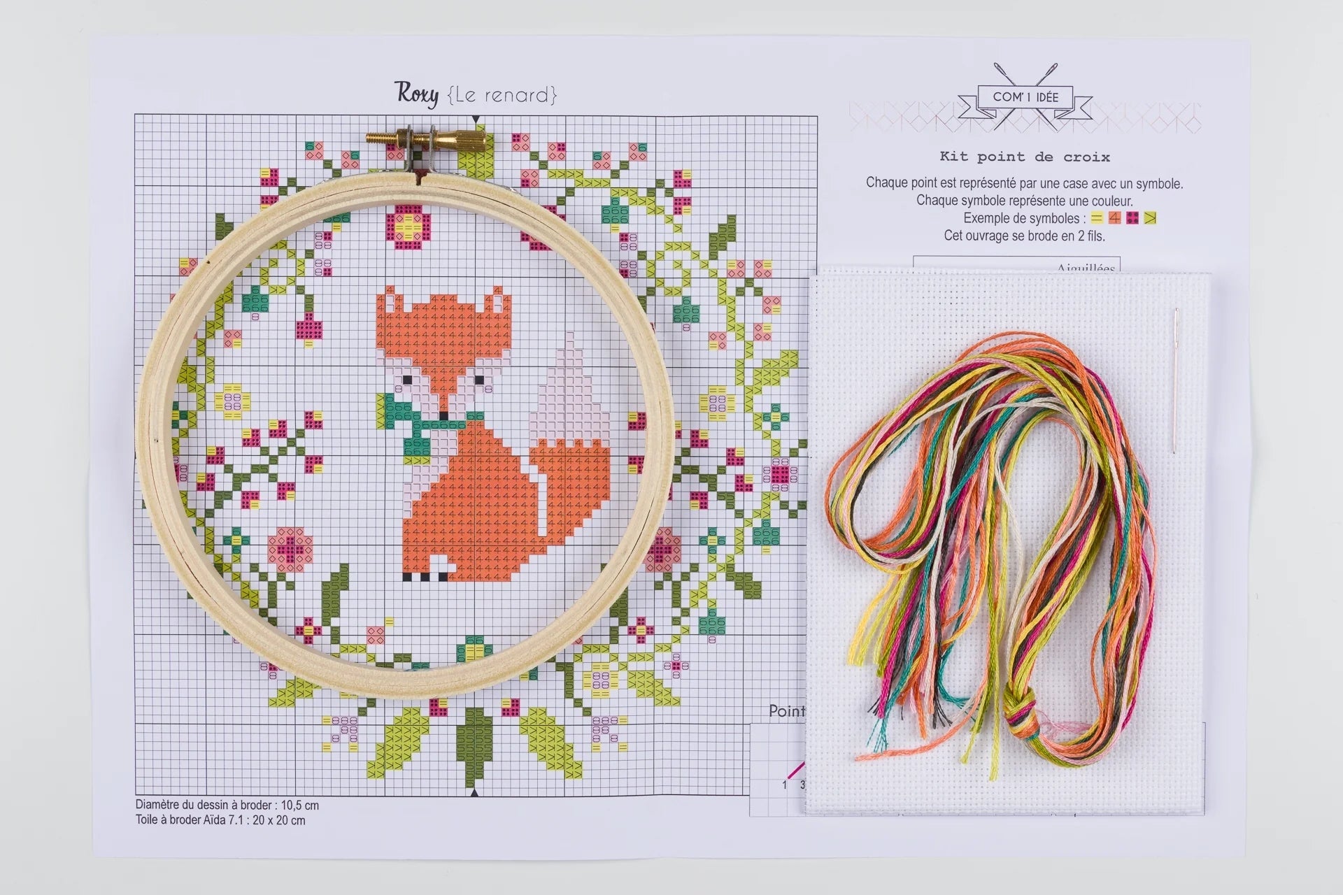 Kit Point de Croix “Roxy” – Kit Broderie Débutant avec Tambour Bois Com'1 Idée