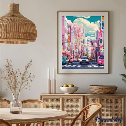 Broderie Diamant Rue Animée du Japon 40 × 50 cm – Kit complet sur châssis Figured'art