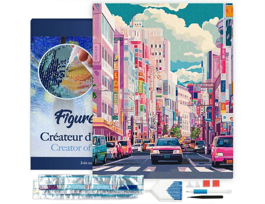 Kit broderie diamant 40x50 cm Rue Animée du Japon Figured'Art sur châssis