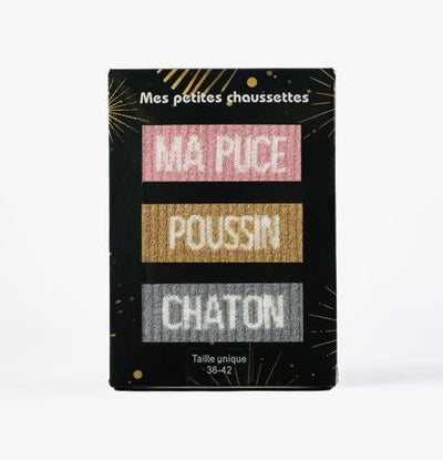 Coffret chaussettes paillettes Ma Puce Poussin Chaton – 3 paires femme JOY!